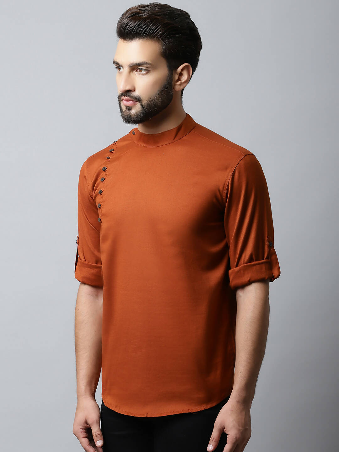 Even Apparels Brown Color Linen Pure Cotton Men's Kurta With Side Placket (SLD1137) - Distacart