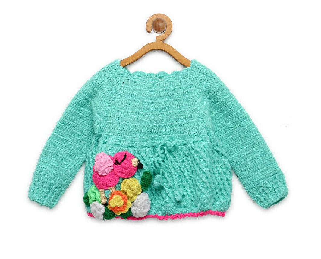 Chutput Kids Green Coloured Solid Pullover Sweater For Baby Girls - Distacart
