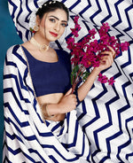 Thumbnail for Blue Japan Satin Stripe Printed Saree With Unstitched Blouse Piece - Laavanya - Distacart