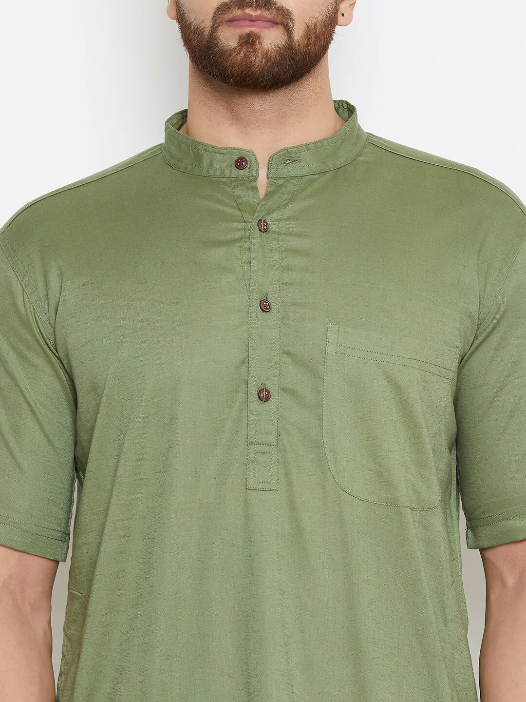 Even Apparels Green Color Pure Cotton Men's Kurta With Band Collar - Distacart