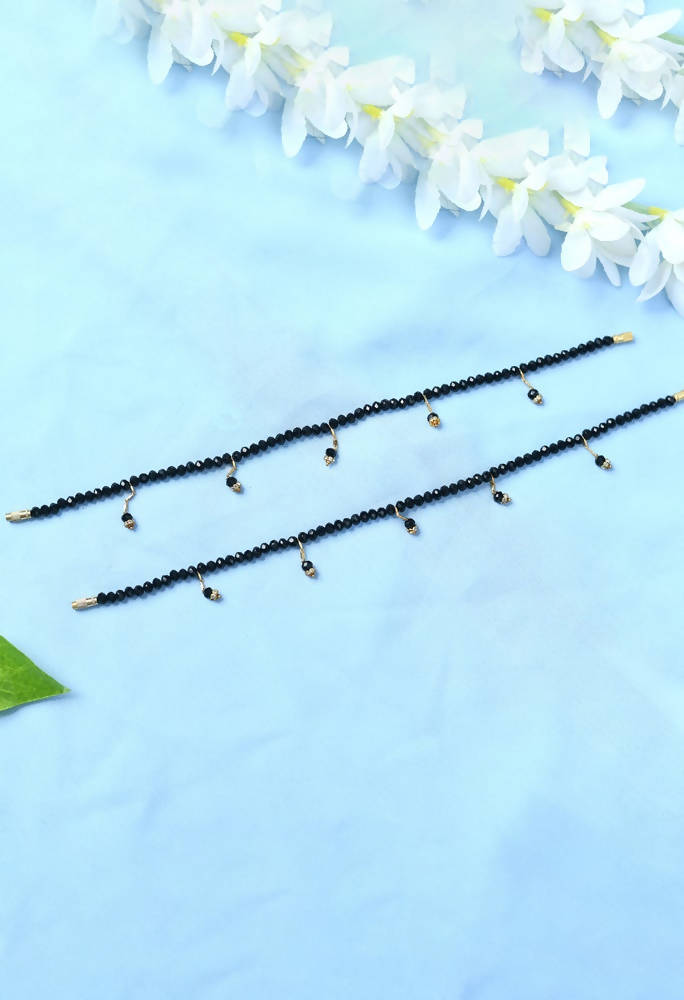 Mominos Fashion Kamal Johar Black Beads Anklets