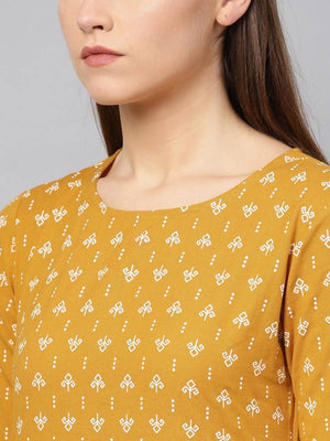 Yufta Women Mustard Yellow & Off-White Block Print Kurta with Trouser