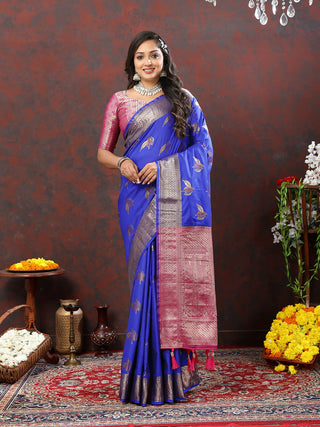 Lorenvalley Fashion Blue Soft Silk Woven Design Zari Weaving Saree - Distacart
