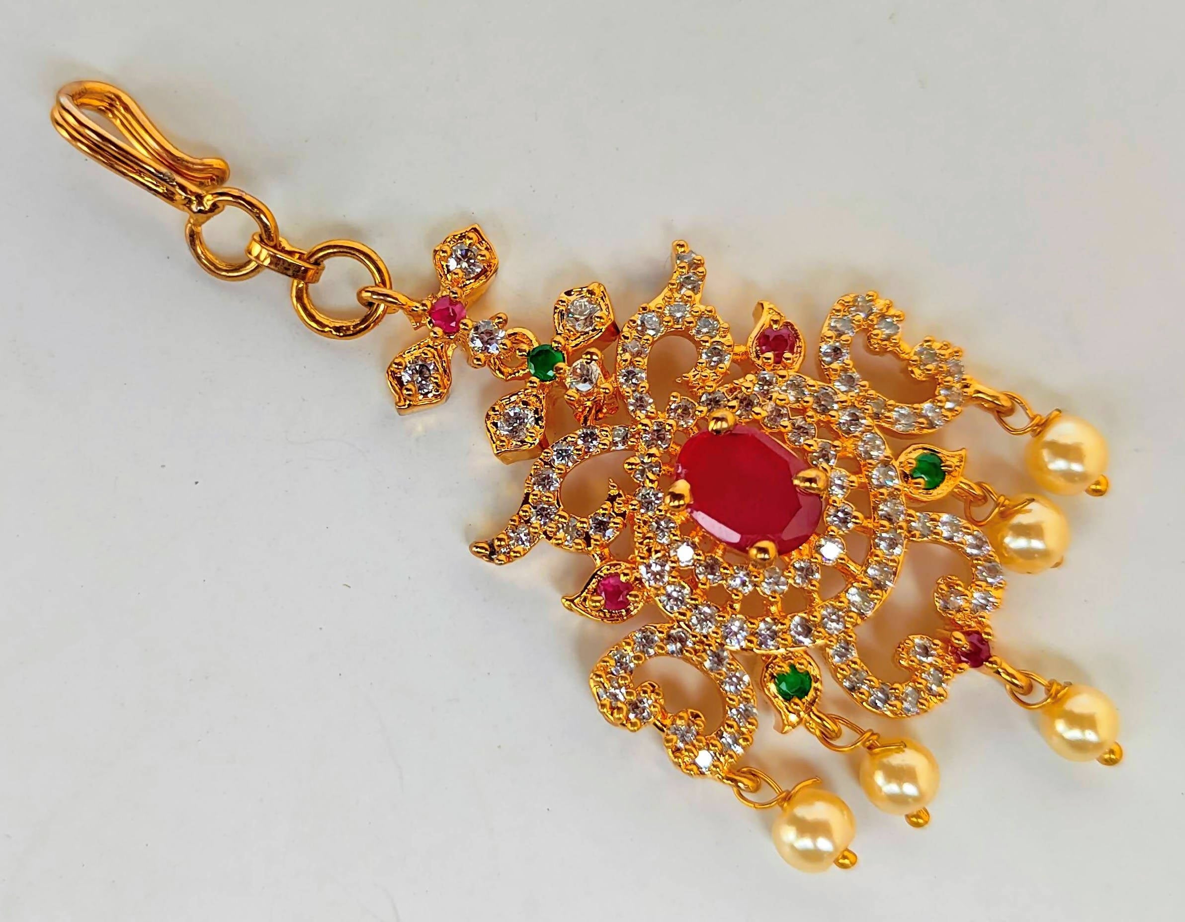 Multicolor AD Ruby Short Length Maang Tikka - Distacart