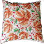 Thumbnail for The Decor Nook Hand Embroidered Crewel Cushion Covers in Mustard Chinar Leaf Motif with Off White Base - Distacart