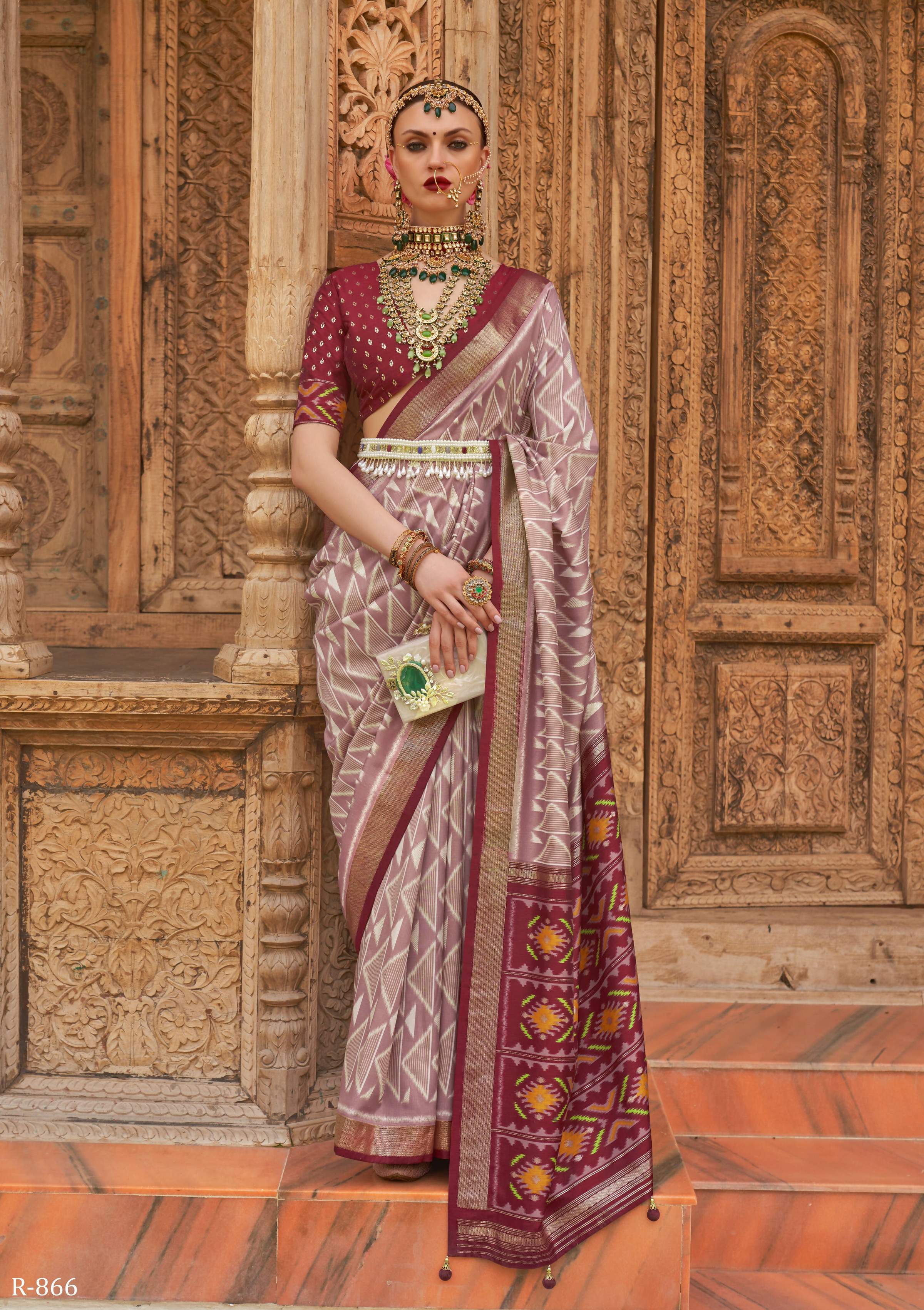 Lavender Silk Geometric Printed Saree With Unstitched Blouse Piece - Aanchal - Distacart