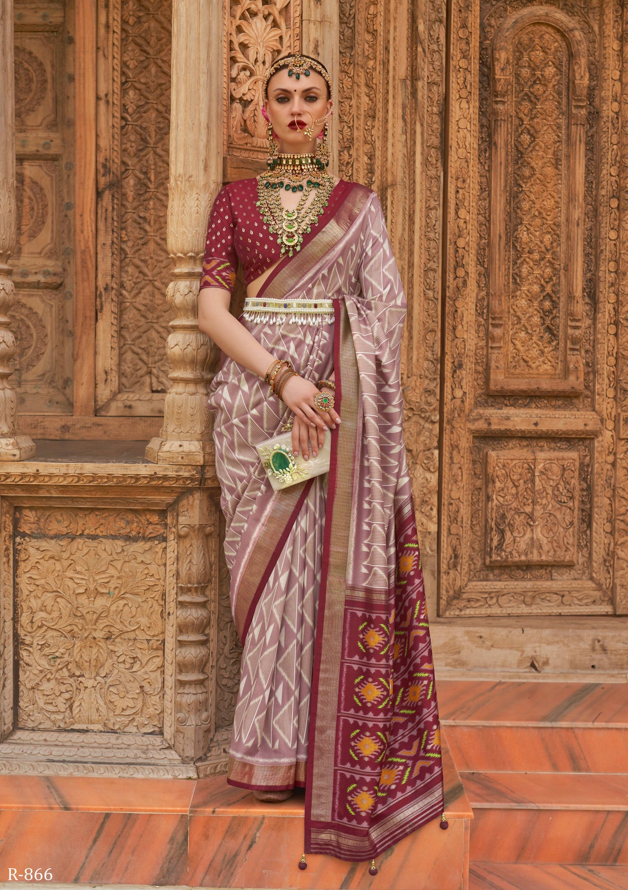 Lavender Silk Geometric Printed Saree With Unstitched Blouse Piece - Aanchal - Distacart