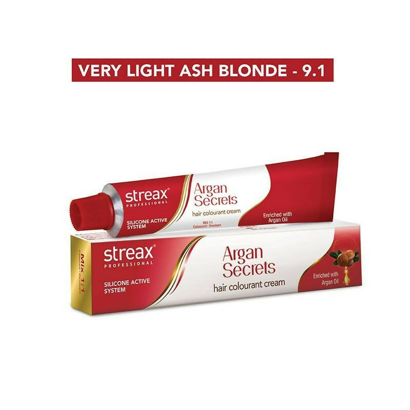 Streax Professional Argan Secrets Hair Colourant Cream - Very Light Ash Blonde 9.1 - Distacart
