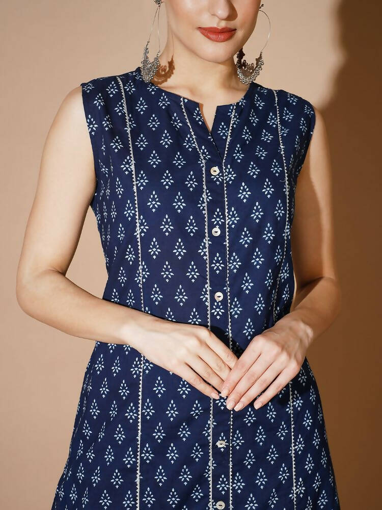 Myshka Women Blue Printed Kurta & Trousers - Distacart