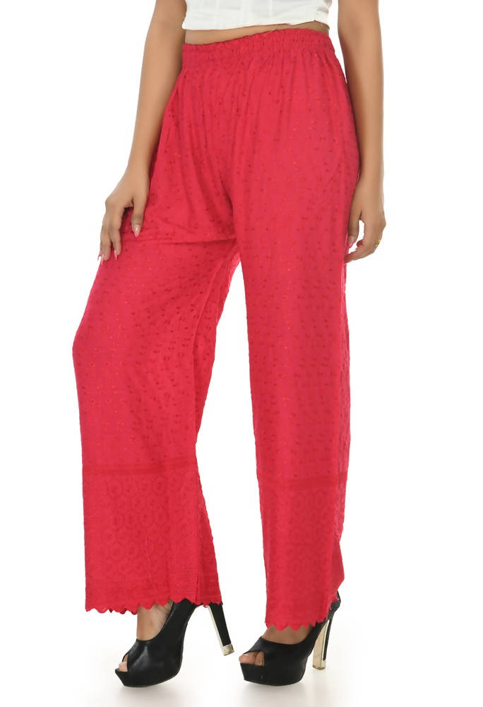 Mominos Fashion Moeza Reyon Cotton Magenta Color Chikan Work Palazzo