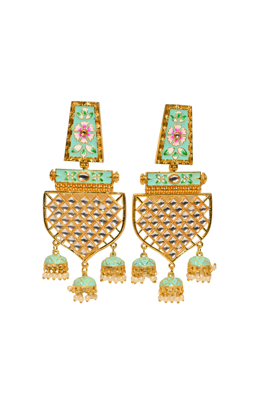 Traditional Gold-Plated Meenakari Green Jhumka Jhumki Earrings By House of Ree - Distacart