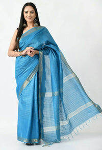 Thumbnail for Mominos Fashion Moeza Sky Blue Bhagalpuri Handloom Silk Raj Shree Saree with unstitched Blouse piece - Distacart