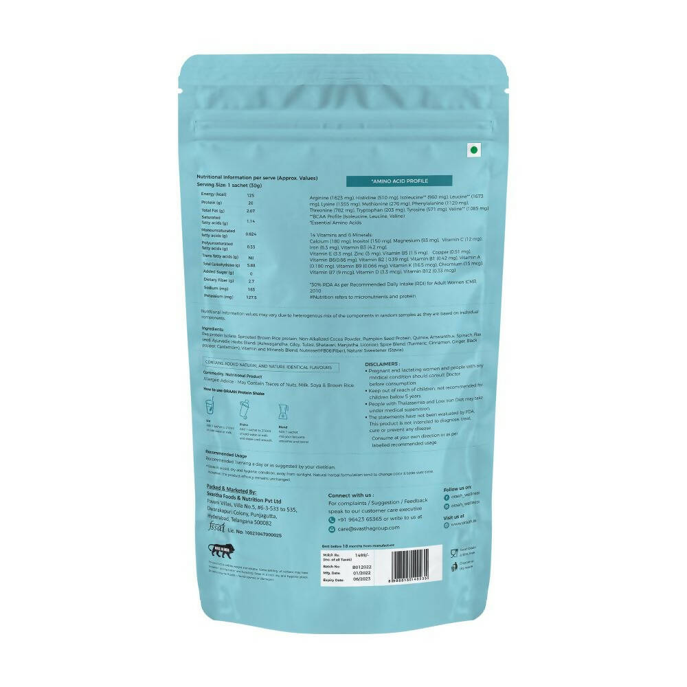 Oraah Plant Based Protein Powder Chocolate Flavor With Shaker - Distacart