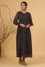Thumbnail for Juniper Women Navy Chiffon Printed Flared Dress - Distacart