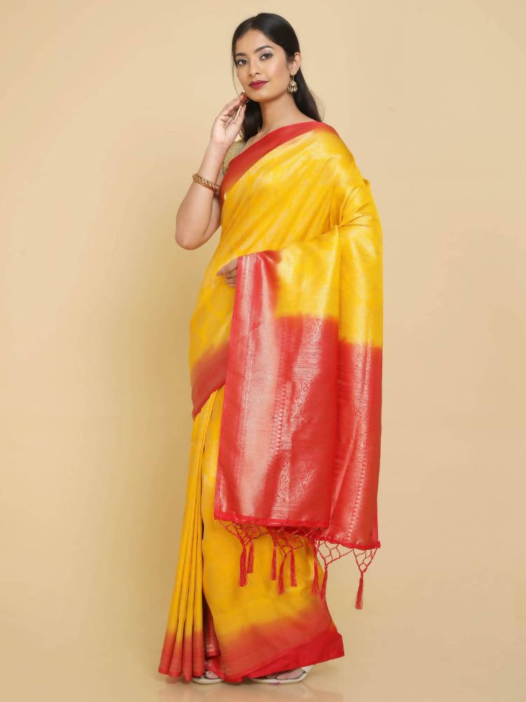 Kalamandir Ethnic Motifs Yellow Silk Blend Saree