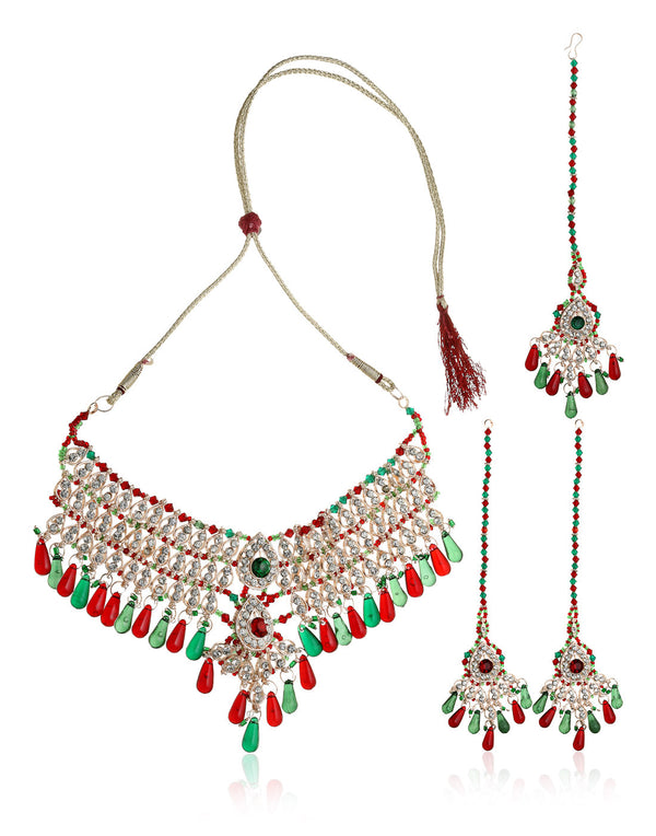 Gold-Plated Alloy Handmade Patwa Necklace Set - The Pari - Distacart
