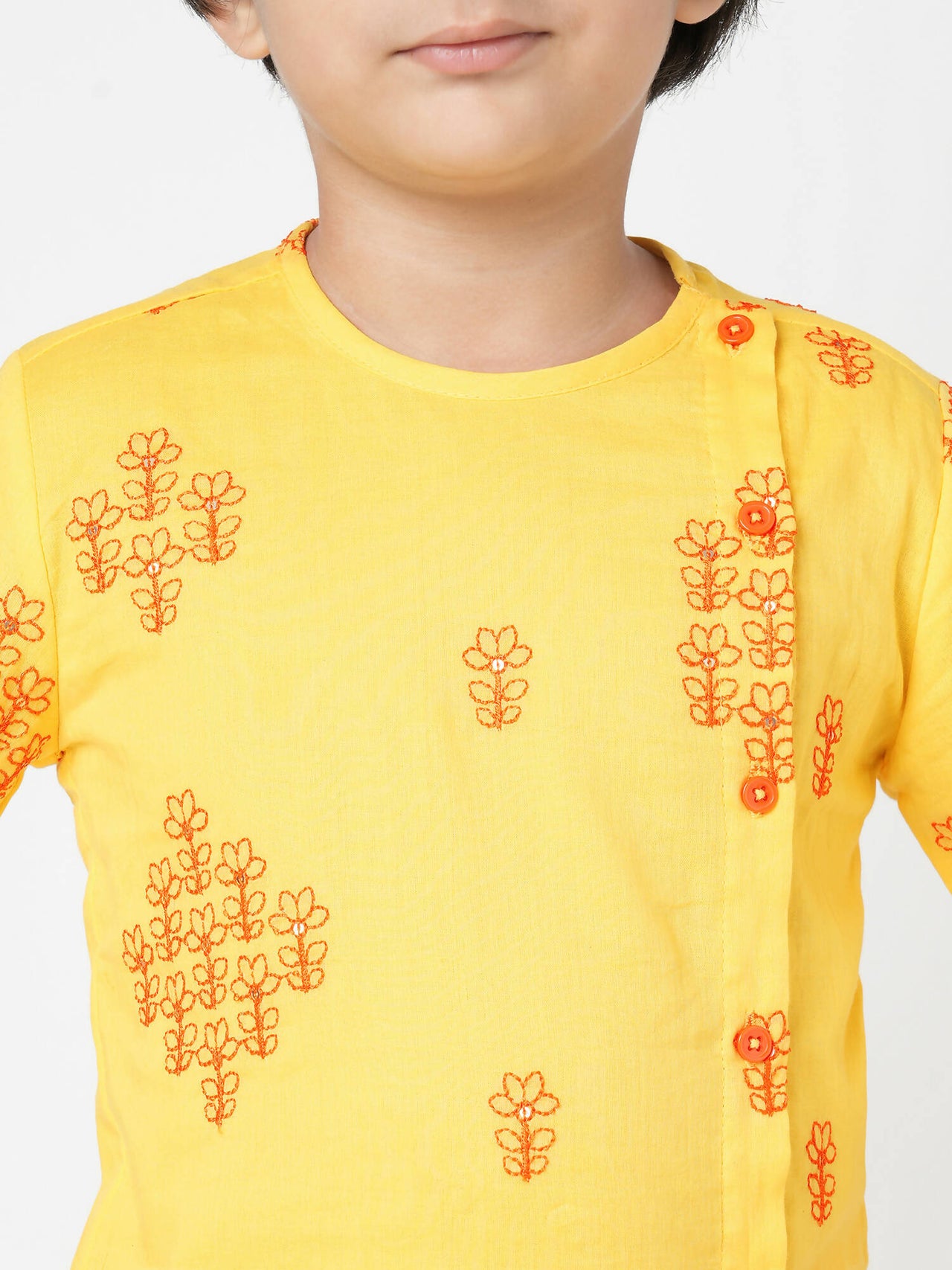 Lil Drama Marigold Magic Boys Yellow Embroidered Kurta With Dhoti Set - Distacart