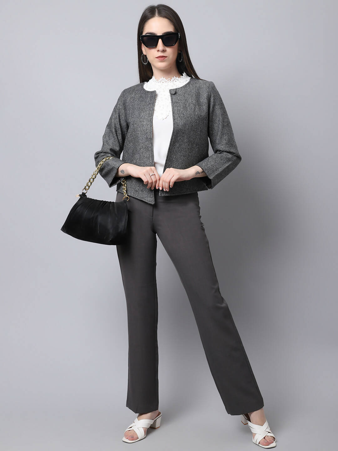 Even Apparels Black Pure Wool Open Front Statement Women's Jacket - Distacart