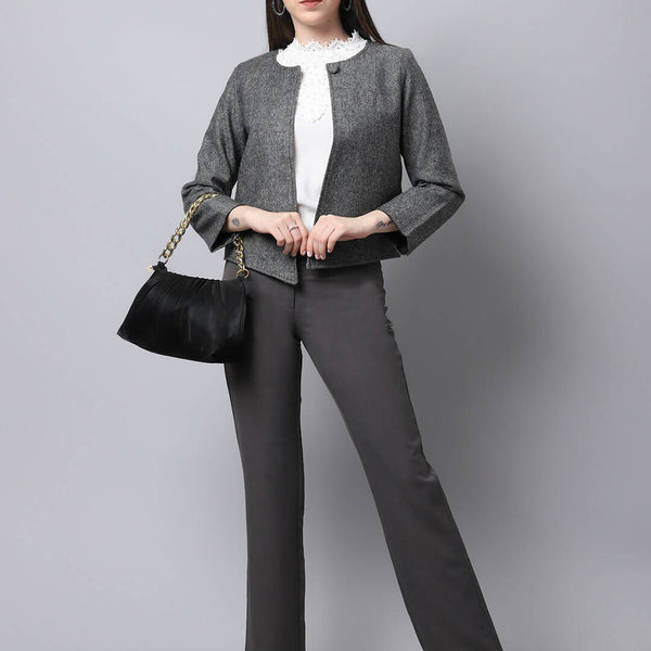 Even Apparels Black Pure Wool Open Front Statement Women's Jacket - Distacart