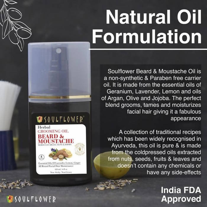 Soulflower Herbal Beard And Moustache Grooming Natural Oil 