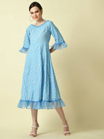 Thumbnail for Myshka Women's Blue Empire Printed Dress - Distacart