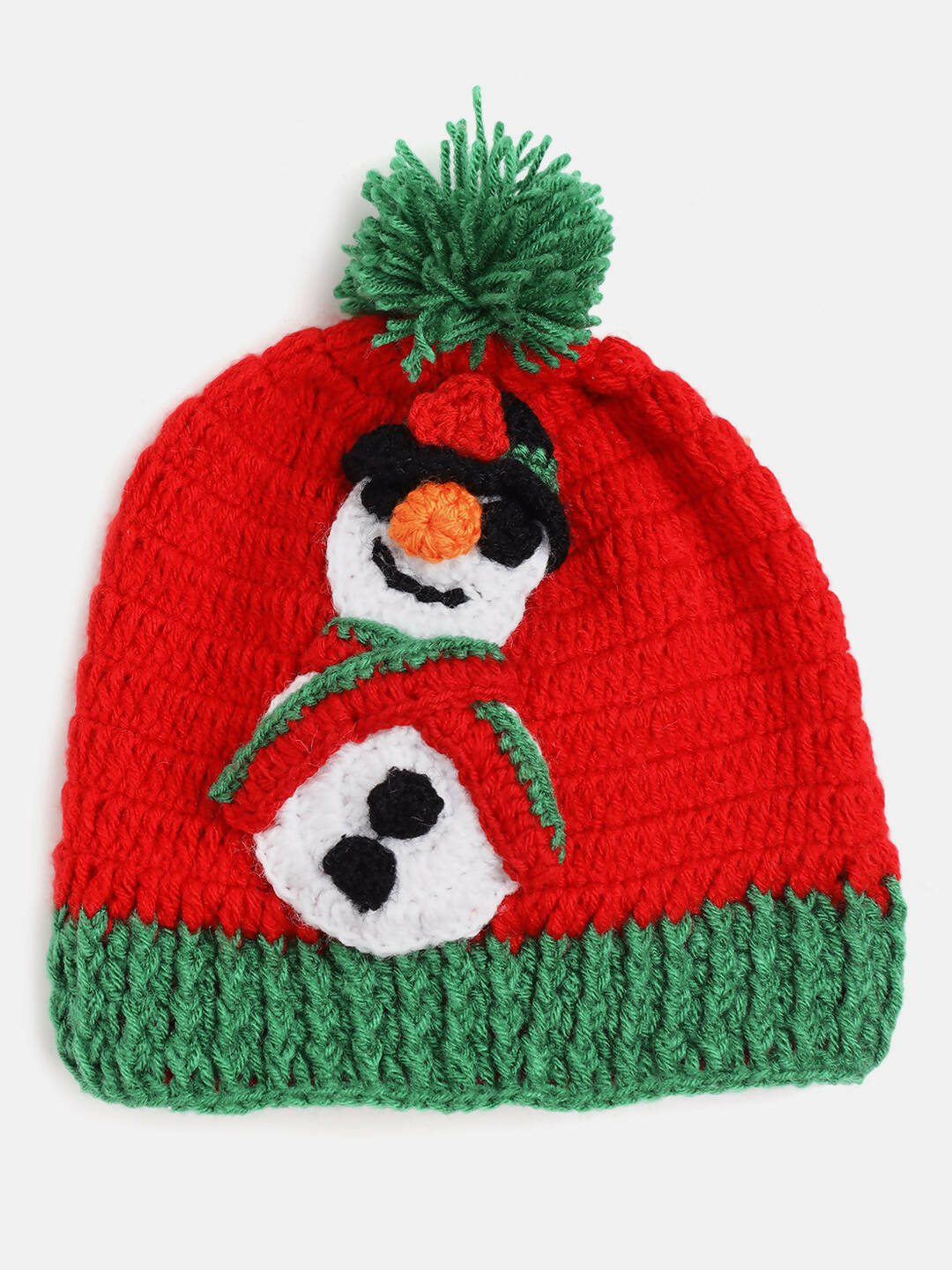 Chutput Kids Woollen Hand Knitted Full Sleeves Snowman Detail Sweater With Cap - Red - Distacart