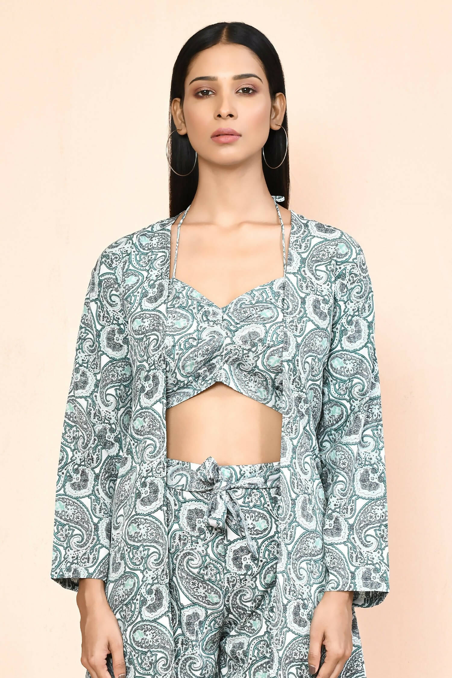 Turquoise Blue Platinum Creap Printed Co-Sets - Femella - Distacart