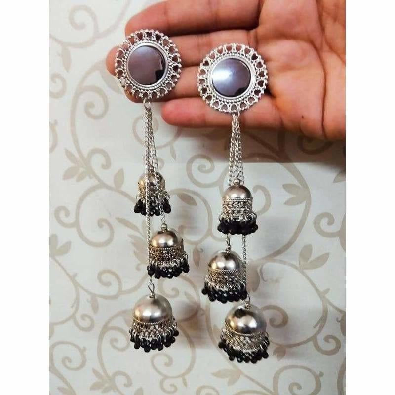 Traditional Kashmiri Black Color Pearls And Stone Occasional Earrings