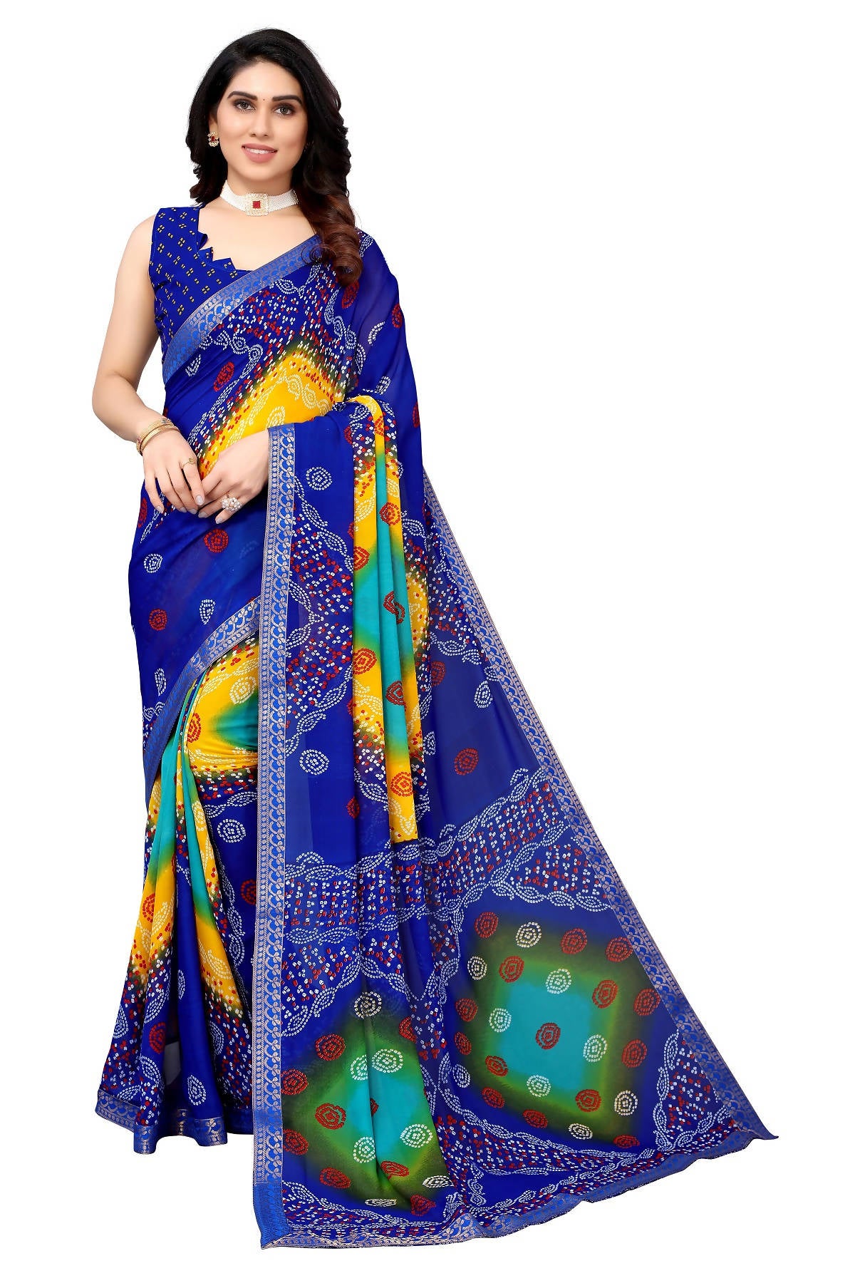 Vamika Ethnic Fire Blue Printed With Lace Saree - Distacart