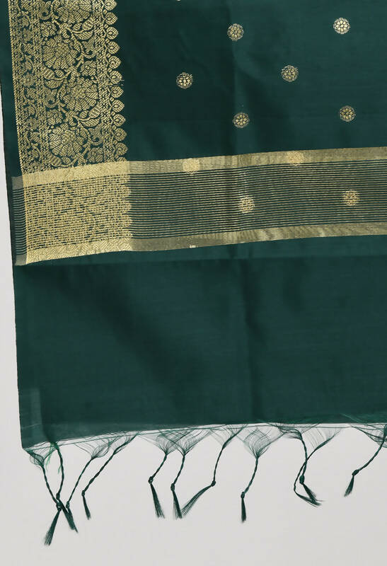 Mominos Fashion Moeza Women's Banarsi Silk Woven Design Bottle Green Dupatta - Distacart