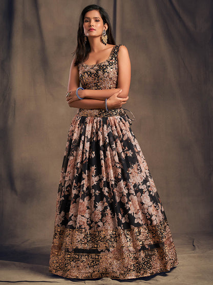 Myra Black Organza Silk Embroidered Lehenga - Distacart