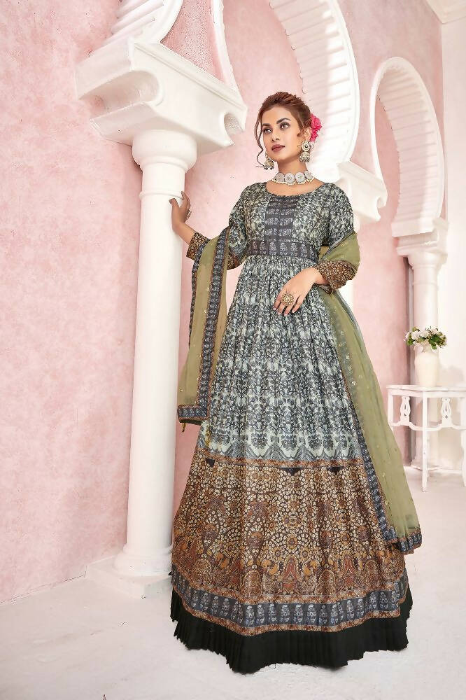 Everywhere Designer Black Dola Silk Gown With Dupatta - Anbazaar - Distacart
