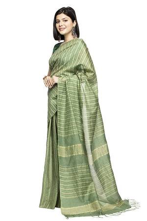 Mominos Fashion Olive Green Color Bhagalpuri Saree