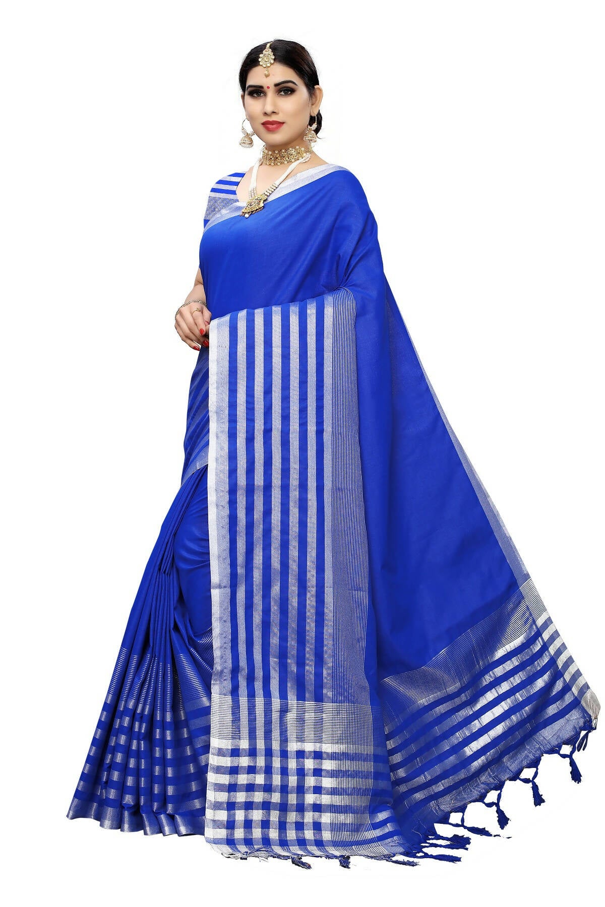 Vamika Blue Cotton Silk Weaving Saree (Twitter Royal Blue) - Distacart