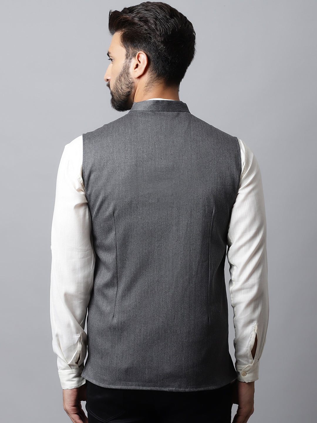 Even Apparels Men's Grey Nehru Jacket With Welt Pockets - Distacart