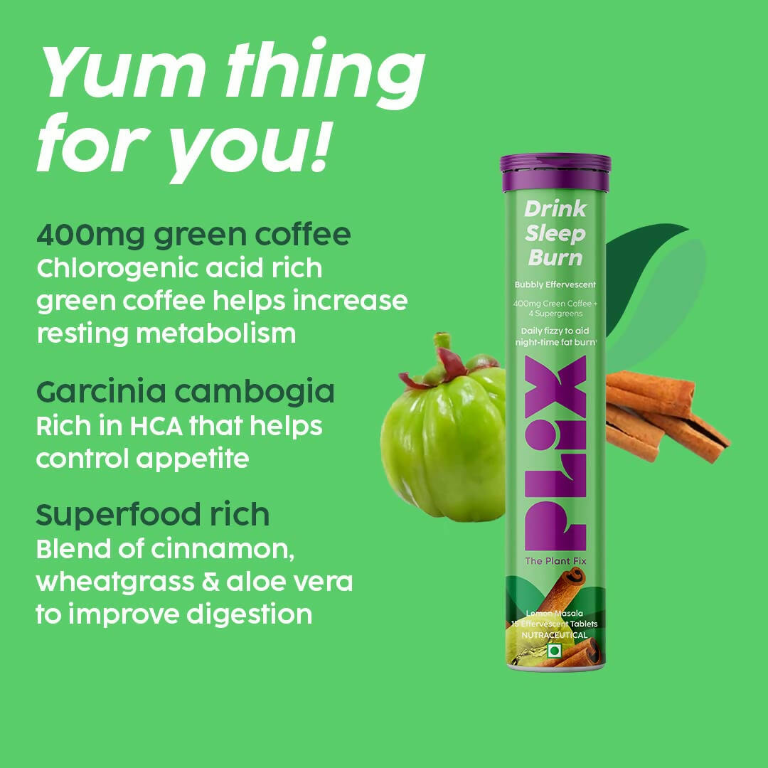 PLIX The Plant Fix Drink Sleep Burn Effervescent Tablets with Green Coffee Bean - Lemon Masala - Distacart