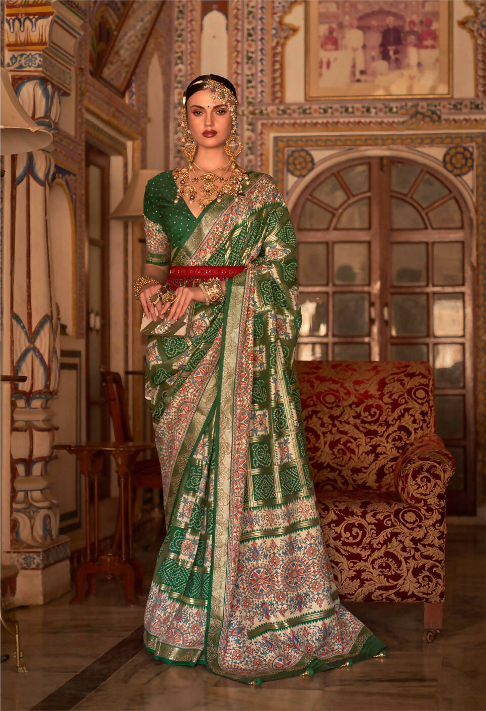 Dark Green P V Silk Digital Print, Zari Work Printed Saree - Rewaa Parampara - Distacart