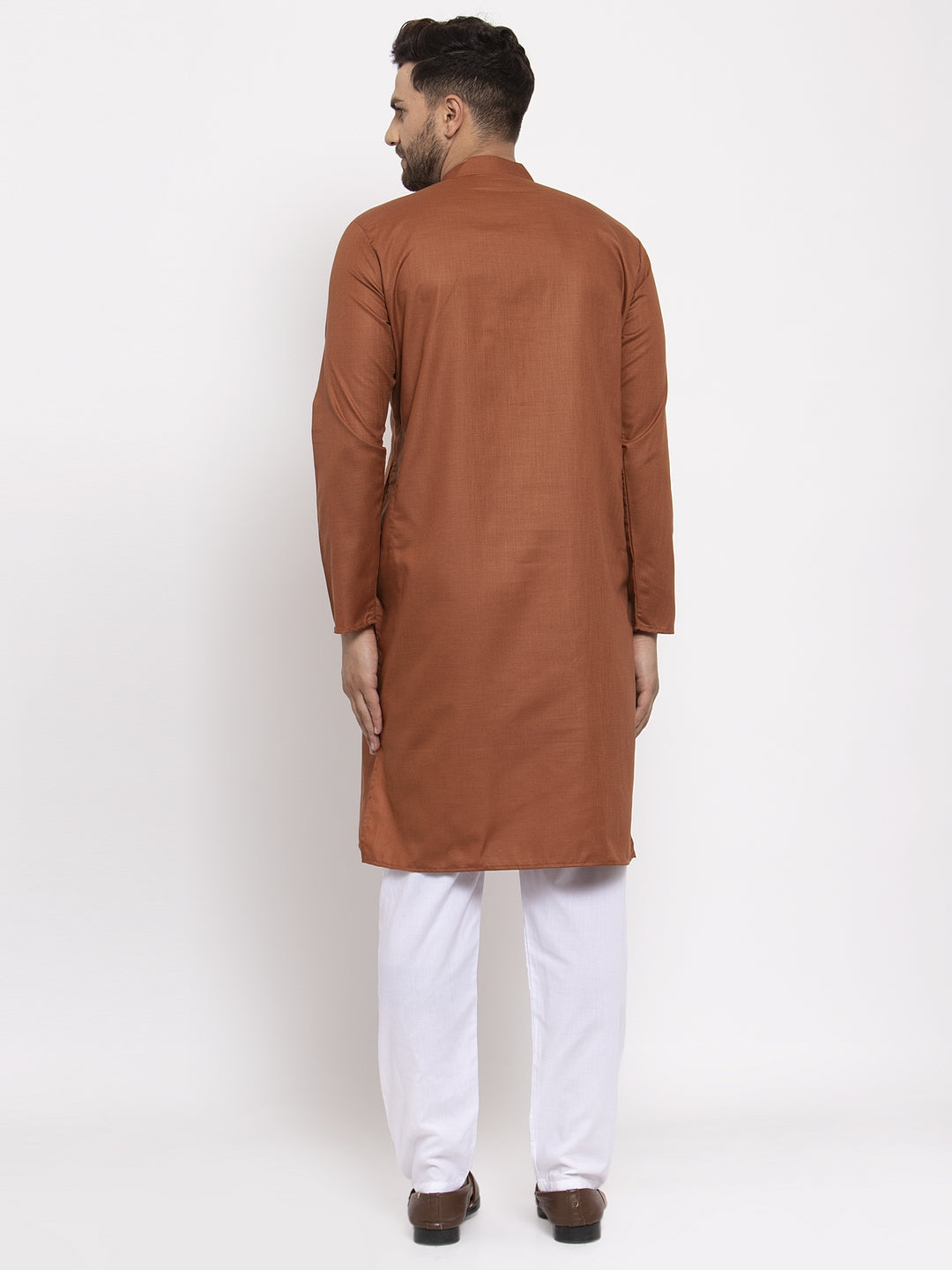 Jompers Men's Brown Cotton Solid Kurta Payjama Sets