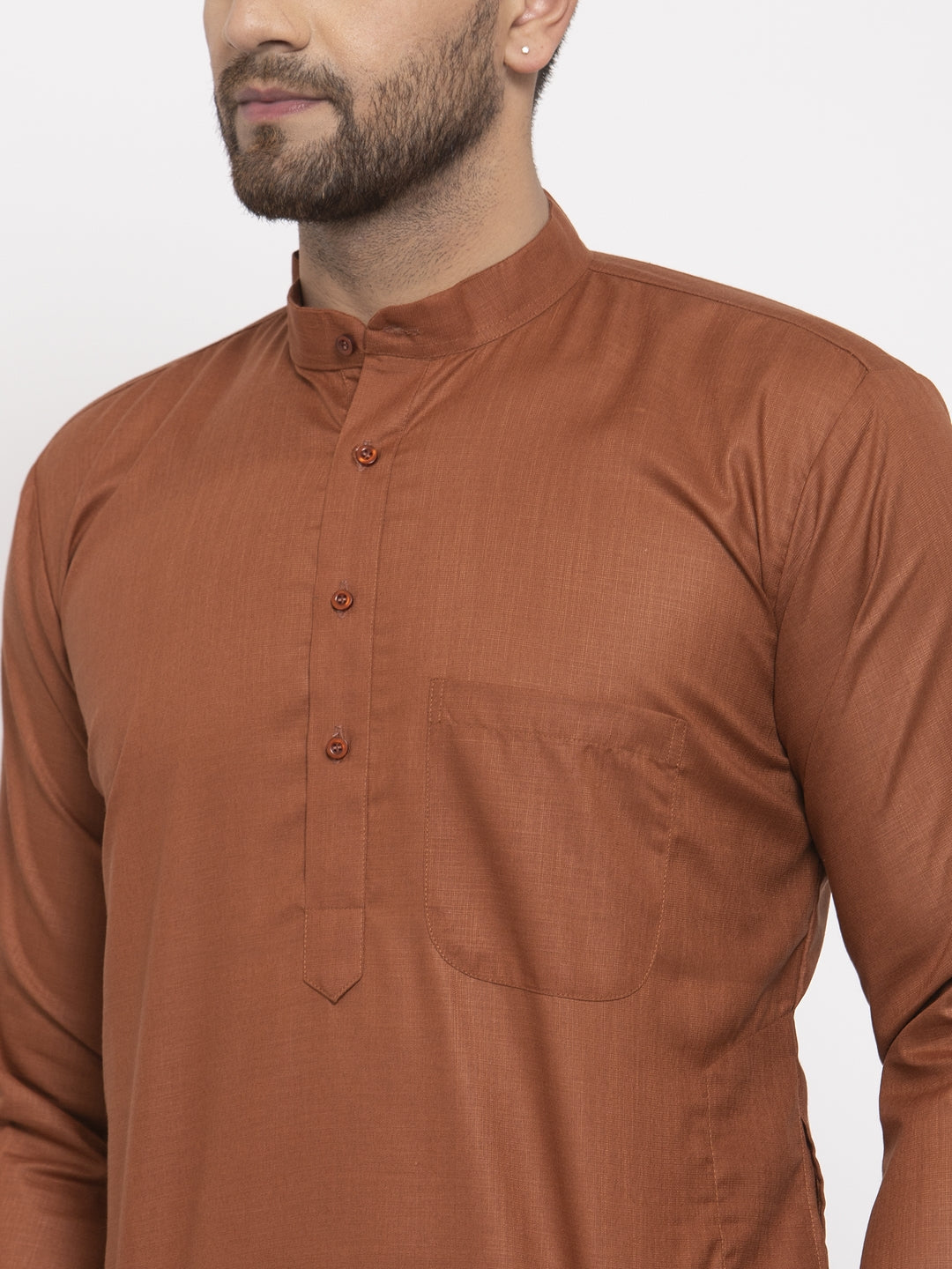Jompers Men's Brown Cotton Solid Kurta Payjama Sets