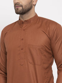 Thumbnail for Jompers Men's Brown Cotton Solid Kurta Only