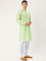 Thumbnail for Jompers Men's Lime Cotton Solid Kurta Payjama Sets
