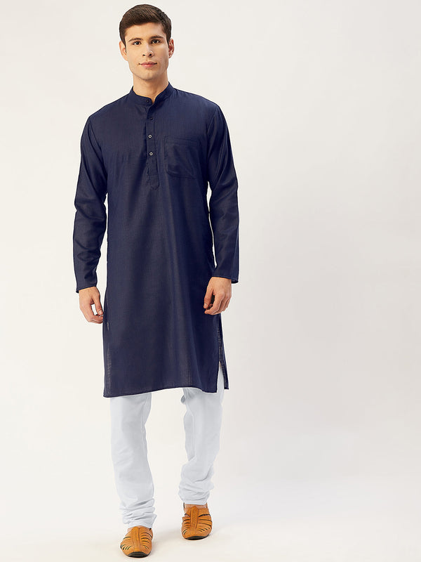 Jompers Men's Navy Cotton Solid Kurta Only