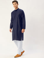 Thumbnail for Jompers Men's Navy Cotton Solid Kurta Only