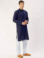 Thumbnail for Jompers Men's Navy Cotton Solid Kurta Only