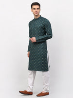 Thumbnail for Jompers Men's Olive Printed Cotton Kurta Only