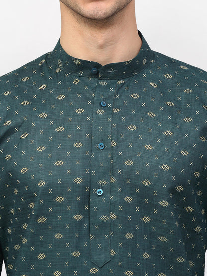 Jompers Men's Olive Printed Cotton Kurta Payjama Sets