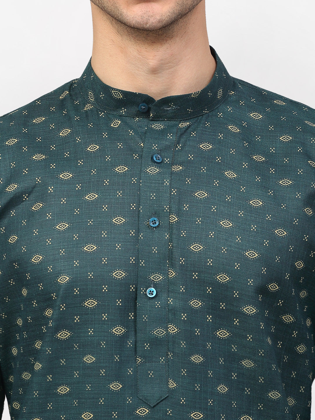 Jompers Men's Olive Printed Cotton Kurta Only