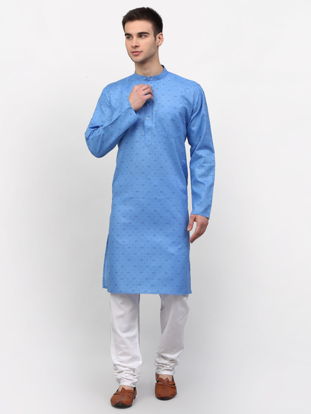 Jompers Men's Sky Printed Cotton Kurta Only