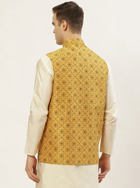 Thumbnail for Jompers Men's Mustard Printed Nehru Jacket