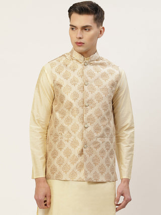 Jompers Men's Beautiful Cream Printed Nehru Jacket